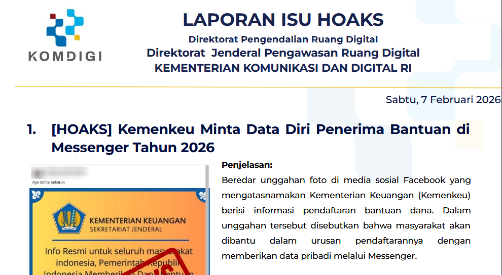 Isu Hoaks & Disinformasi 7 Februari 2026