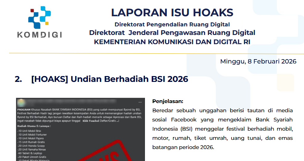 Isu Hoaks & Disinformasi 8 Februari 2026