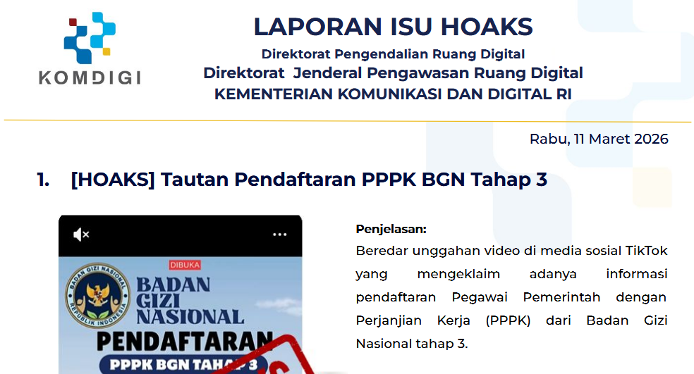 Isu Hoaks & Disinformasi 11 Maret 2026