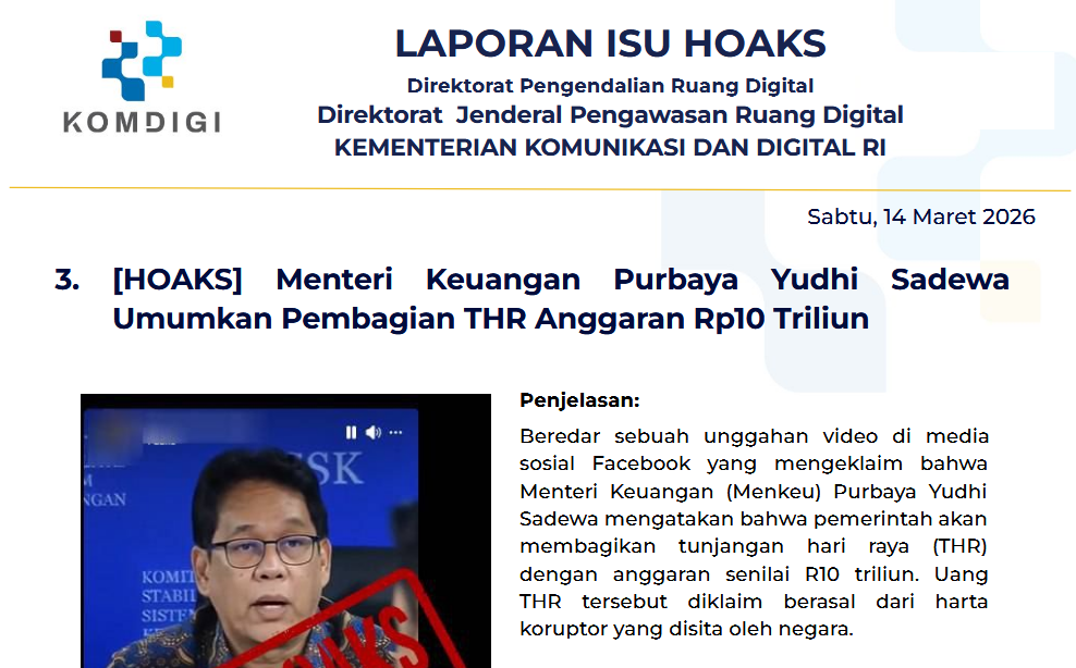 Isu Hoaks & Disinformasi 14 Maret 2026