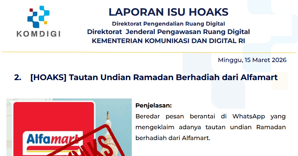 Isu Hoaks & Disinformasi 15 Maret 2026