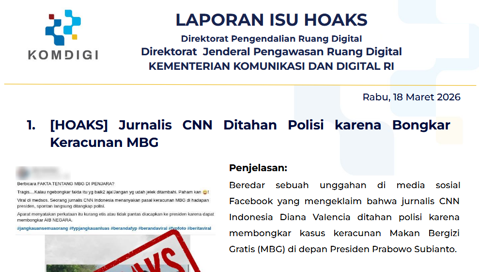 Isu Hoaks & Disinformasi 18 Maret 2026
