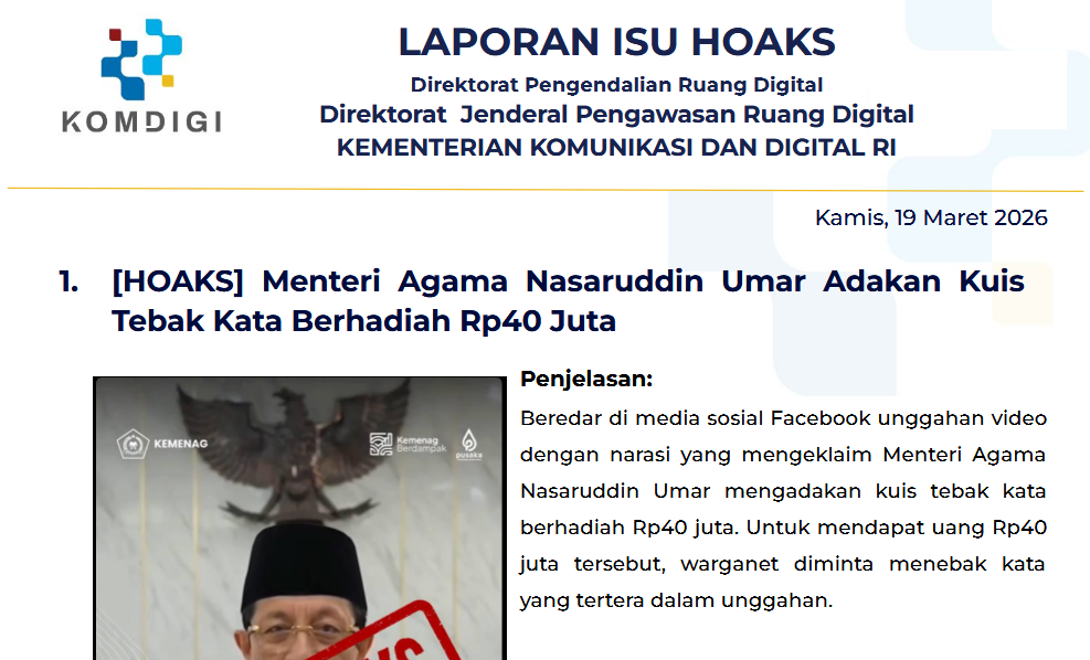 Isu Hoaks & Disinformasi 19 Maret 2026