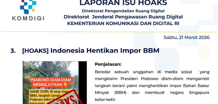 Isu Hoaks & Disinformasi 21 Maret 2026