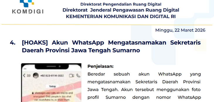 Isu Hoaks & Disinformasi 22 Maret 2026