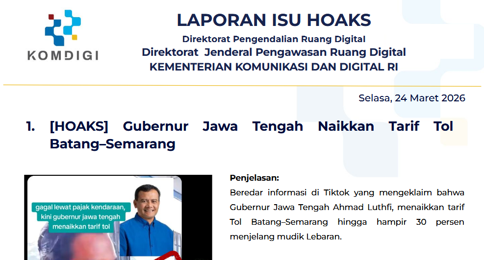 Isu Hoaks & Disinformasi 24 Maret 2026