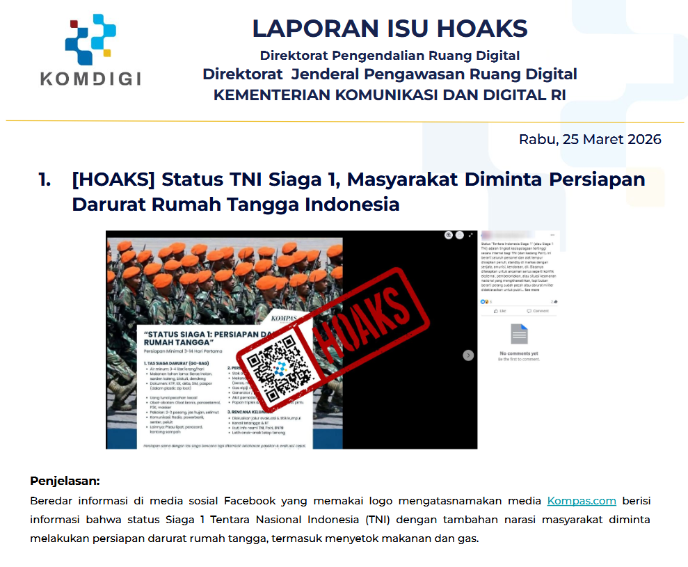 Isu Hoaks & Disinformasi 25 Maret 2026