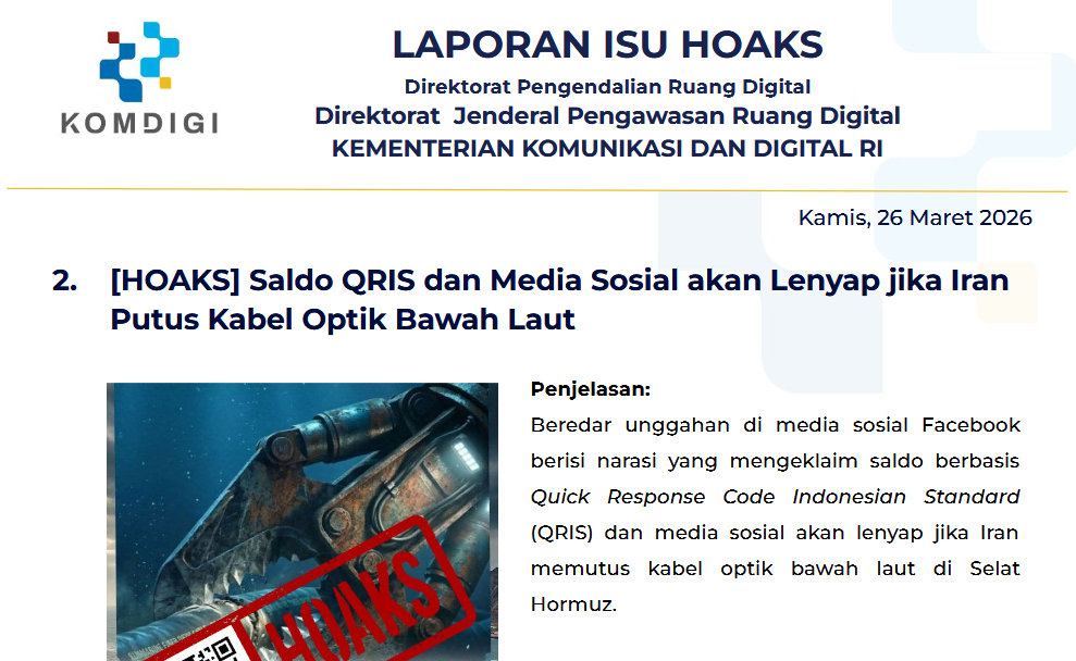 Isu Hoaks & Disinformasi 26 Maret 2026