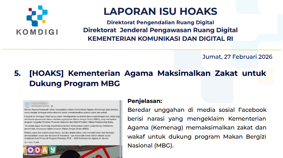 Isu Hoaks & Disinformasi 27 Februari 2026