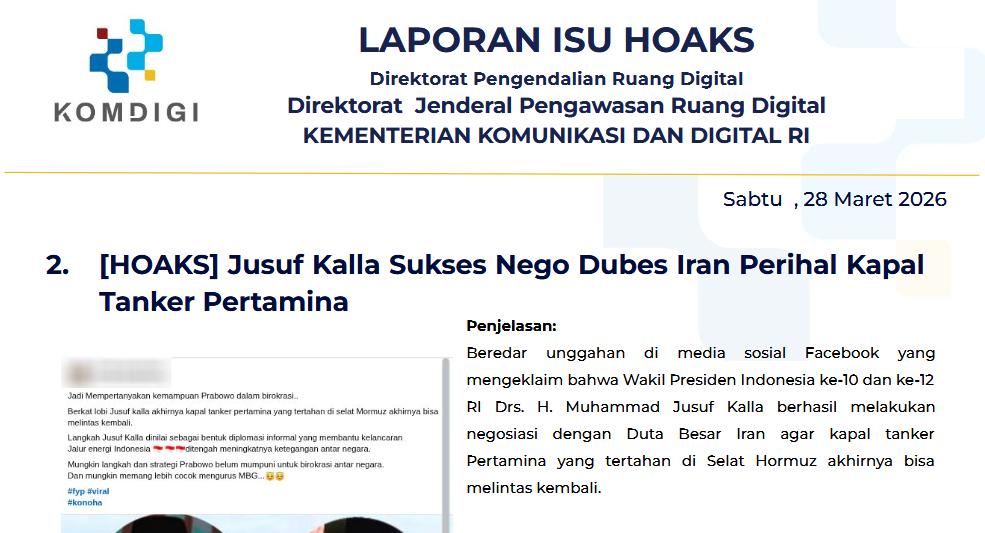 Isu Hoaks & Disinformasi 28 Maret 2026