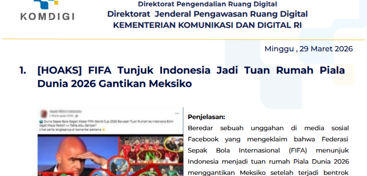 Isu Hoaks & Disinformasi 29 Maret 2026