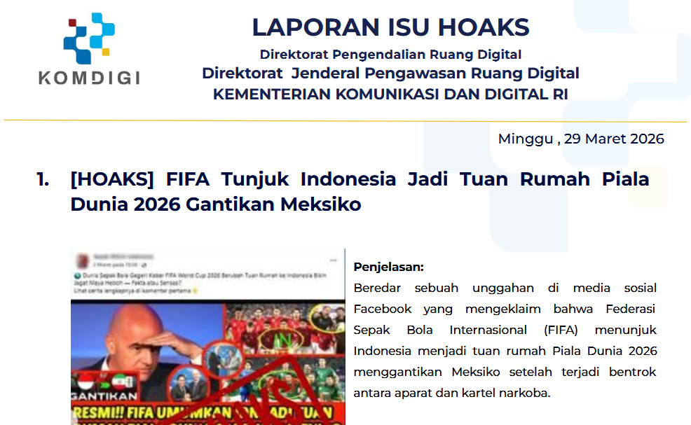 Isu Hoaks & Disinformasi 29 Maret 2026