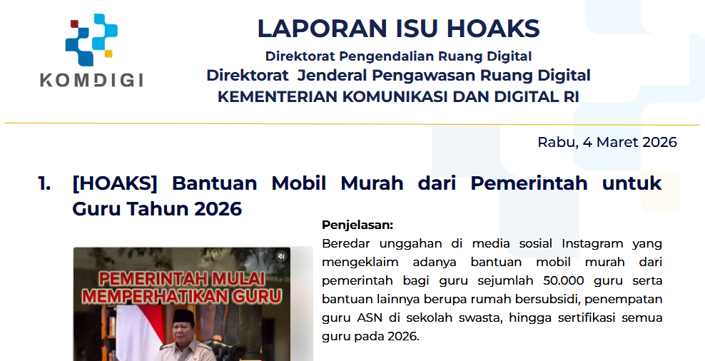 Isu Hoaks & Disinformasi 4 Maret 2026