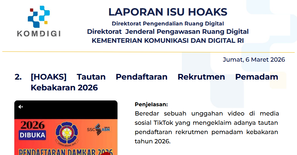 Isu Hoaks & Disinformasi 6 Maret 2026