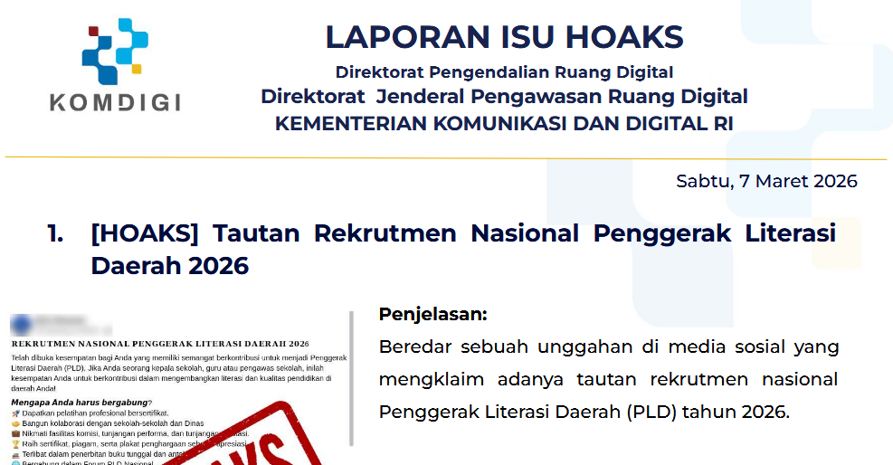 Isu Hoaks & Disinformasi 7 Maret 2026