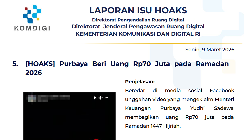 Isu Hoaks & Disinformasi 9 Maret 2026
