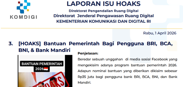 Isu Hoaks & Disinformasi 1 April 2026