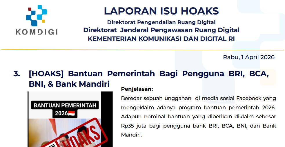 Isu Hoaks & Disinformasi 1 April 2026