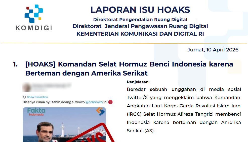 Isu Hoaks & Disinformasi 10 April 2026
