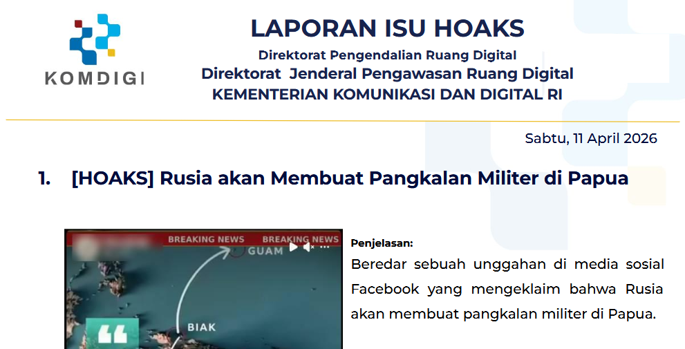 Isu Hoaks & Disinformasi 11 April 2026