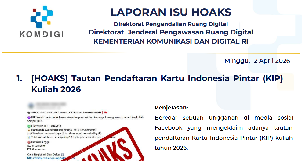 Isu Hoaks & Disinformasi 12 April 2026