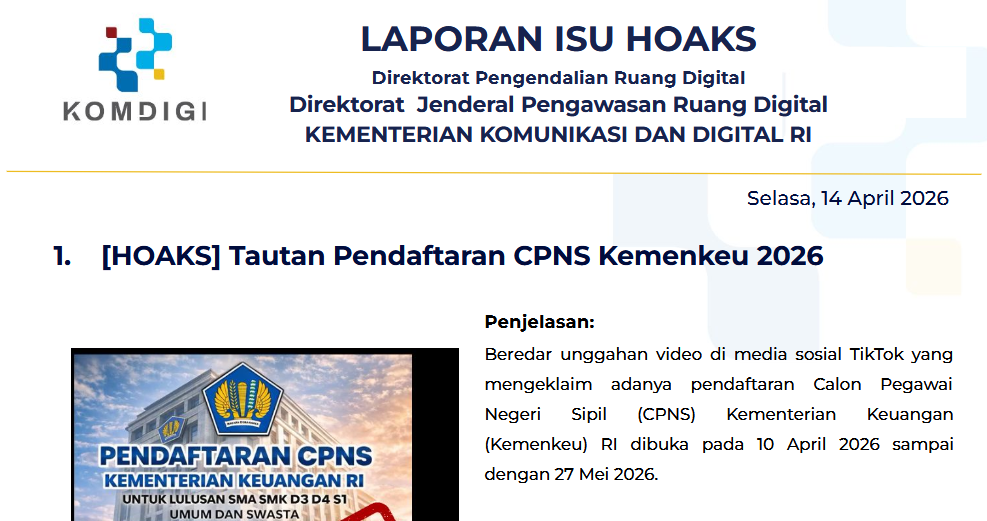 Isu Hoaks & Disinformasi 14 April 2026