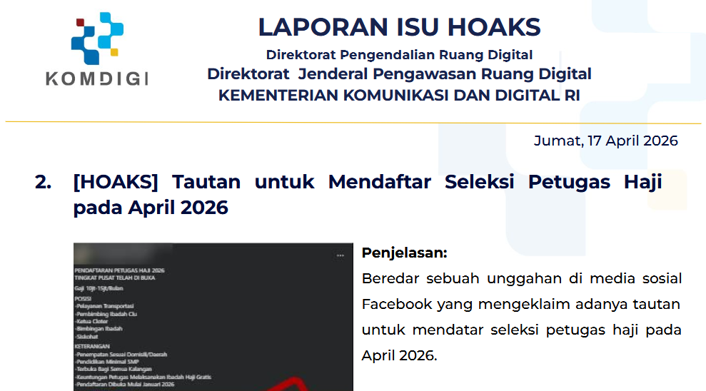 Isu Hoaks & Disinformasi 17 April 2026