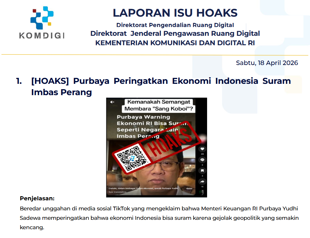Isu Hoaks & Disinformasi 18 April 2026