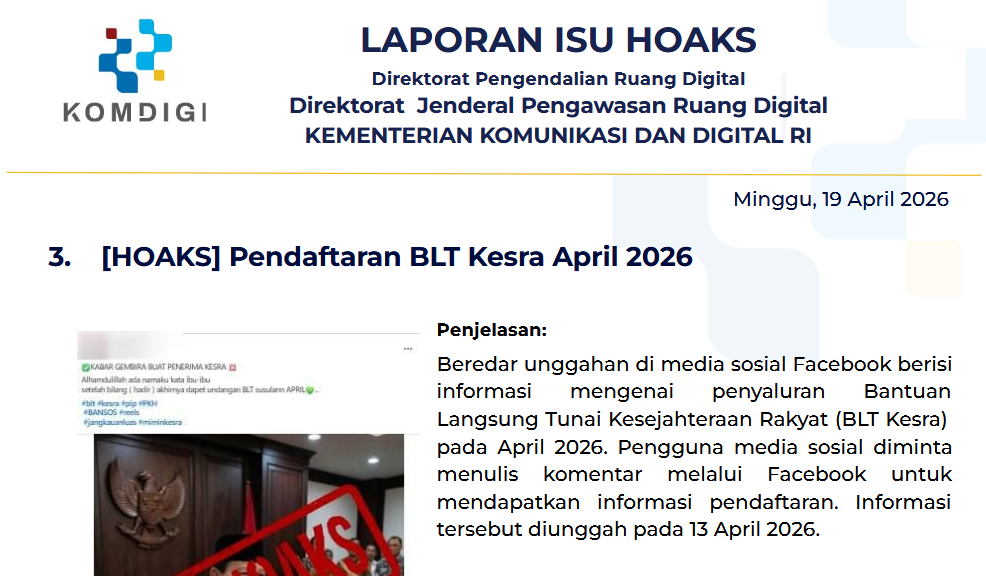 Isu Hoaks & Disinformasi 19 April 2026