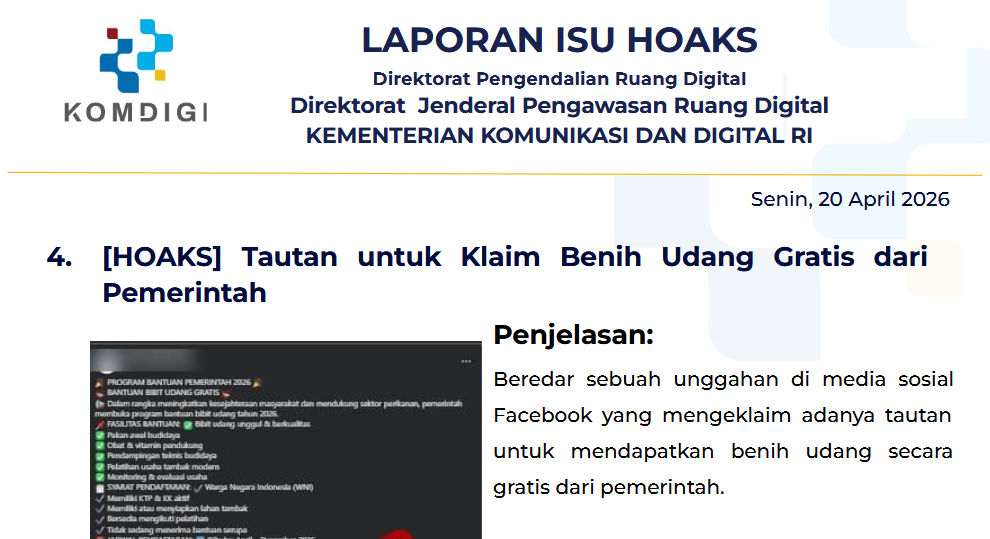 Isu Hoaks & Disinformasi 20 April 2026
