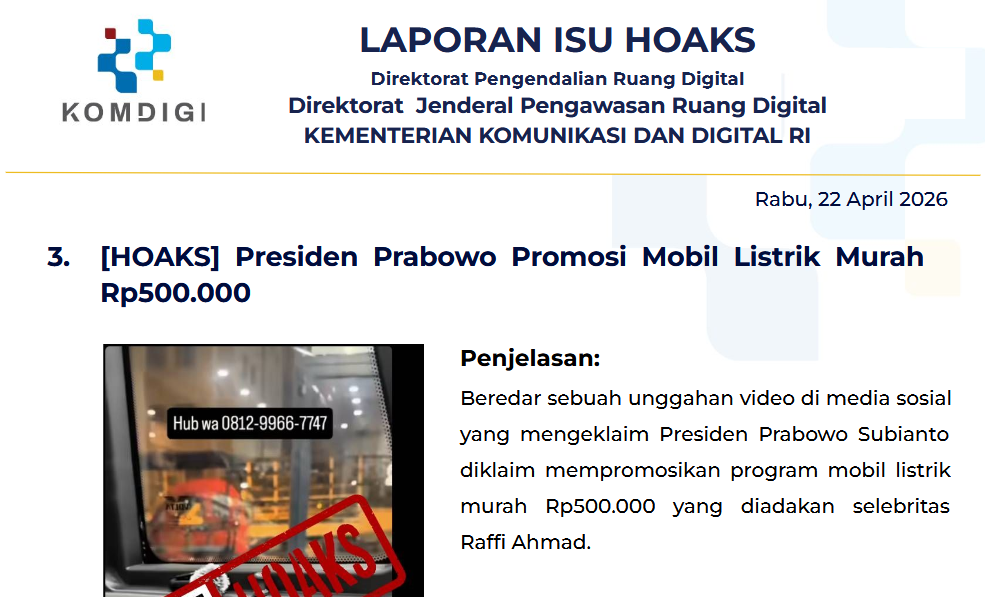 Isu Hoaks & Disinformasi 22 April 2026