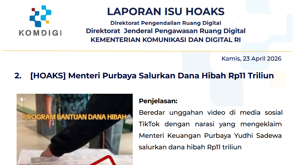 Isu Hoaks & Disinformasi 23 April 2026