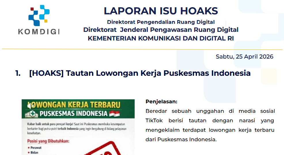 Isu Hoaks & Disinformasi 25 April 2026