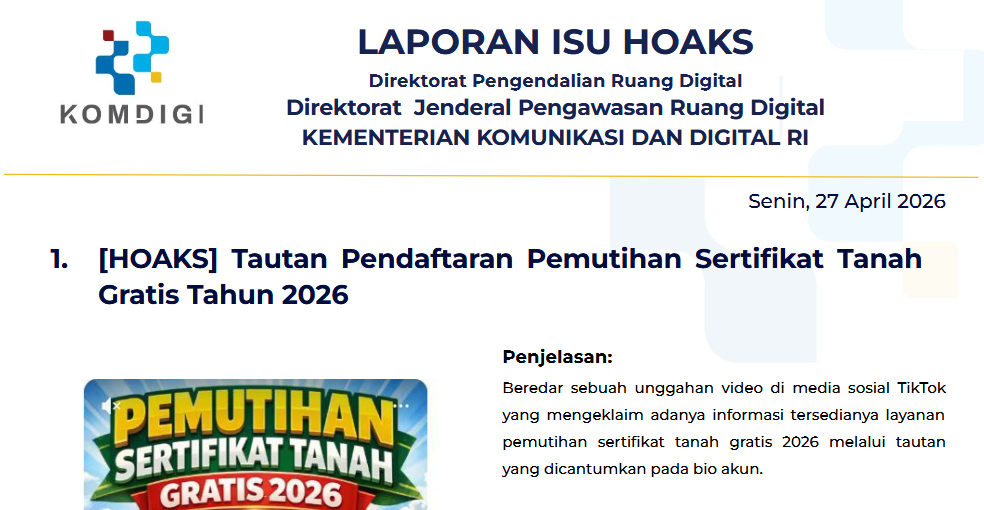 Isu Hoaks & Disinformasi 27 April 2026