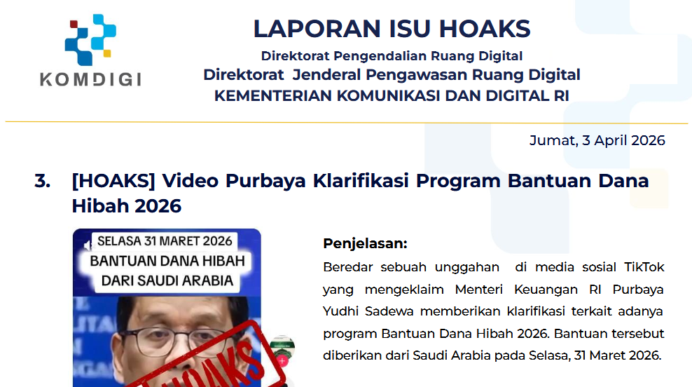 Isu Hoaks & Disinformasi 3 April 2026
