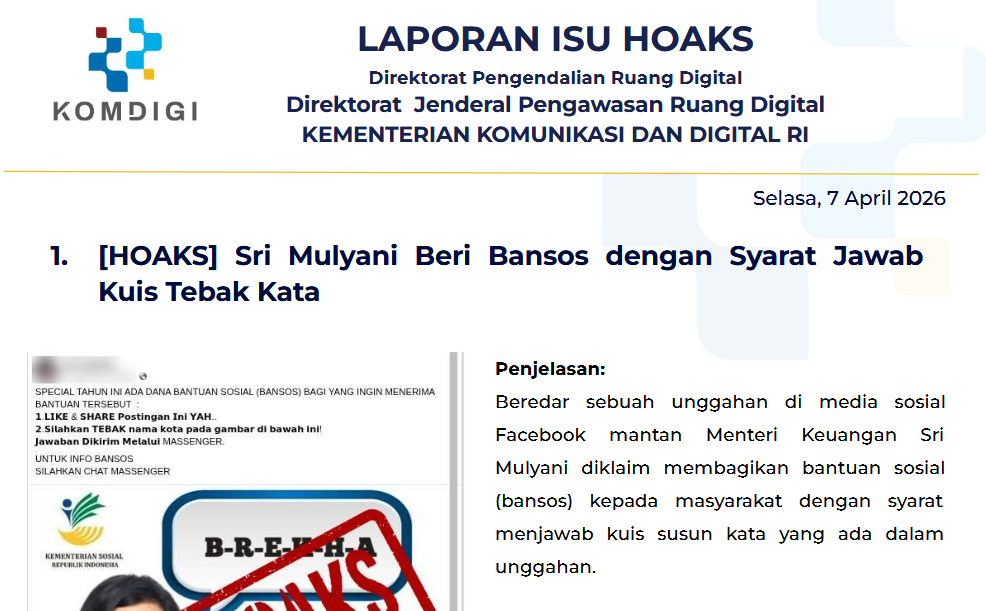 Isu Hoaks & Disinformasi 7 April 2026