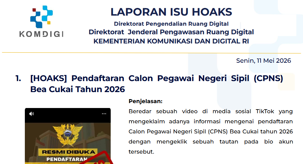 Isu Hoaks & Disinformasi 11 Mei 2026