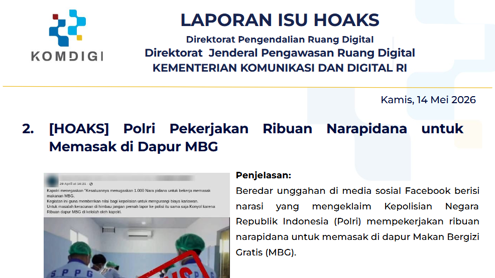 Isu Hoaks & Disinformasi 14 Mei 2026