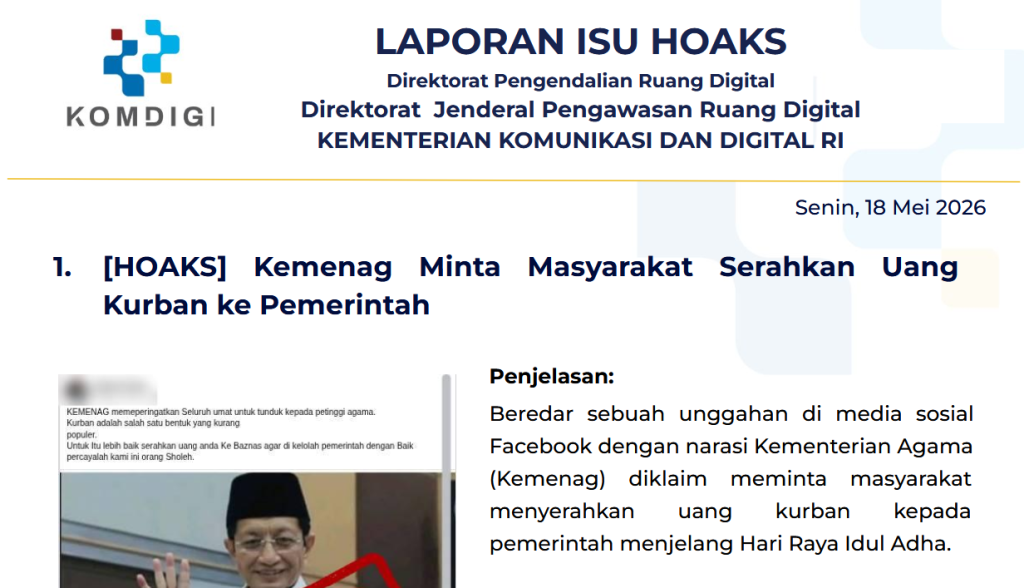 Isu Hoaks & Disinformasi 18 Mei 2026