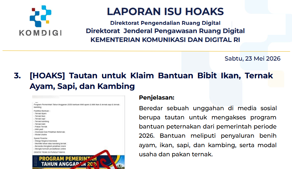 Isu Hoaks & Disinformasi 23 Mei 2026