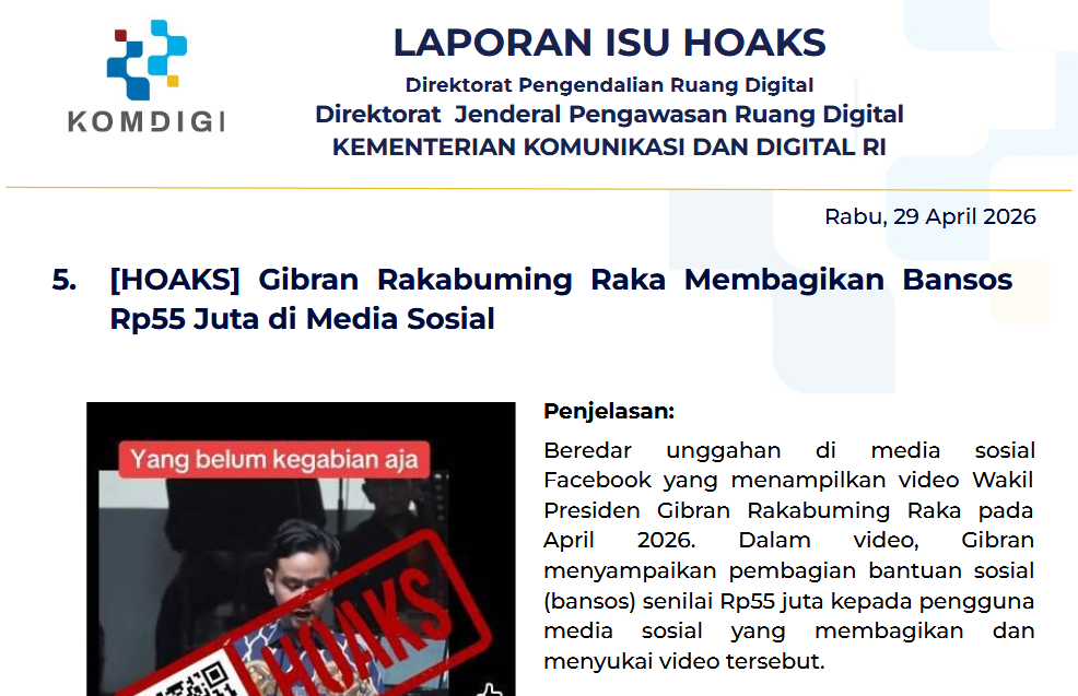 Isu Hoaks & Disinformasi 29 April 2026
