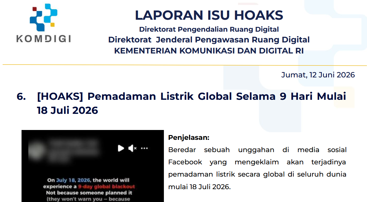 Isu Hoaks & Disinformasi 12 Juni 2026