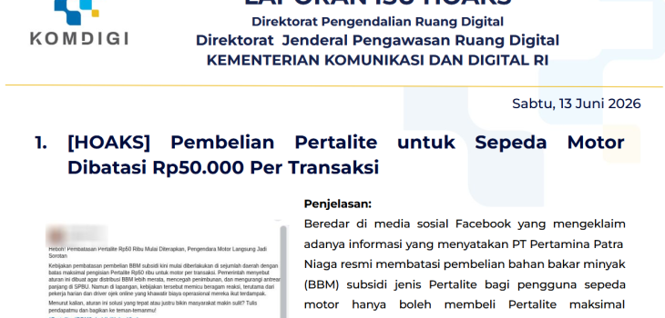 Isu Hoaks & Disinformasi 13 Juni 2026