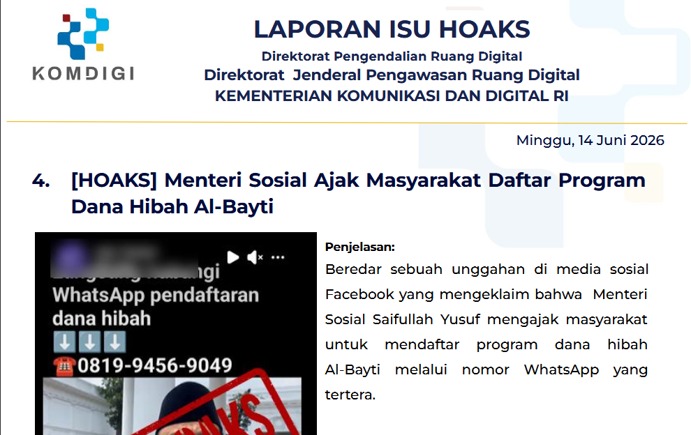 Isu Hoaks & Disinformasi 14 Juni 2026