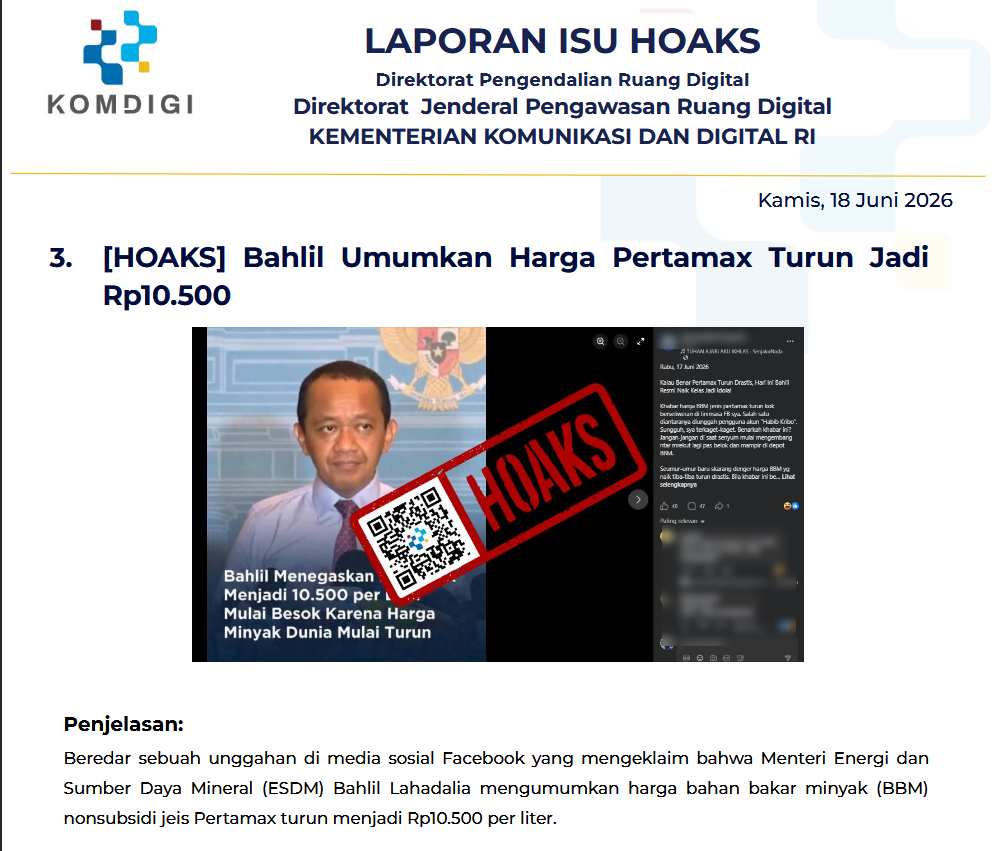 Isu Hoaks & Disinformasi 18 Juni 2026