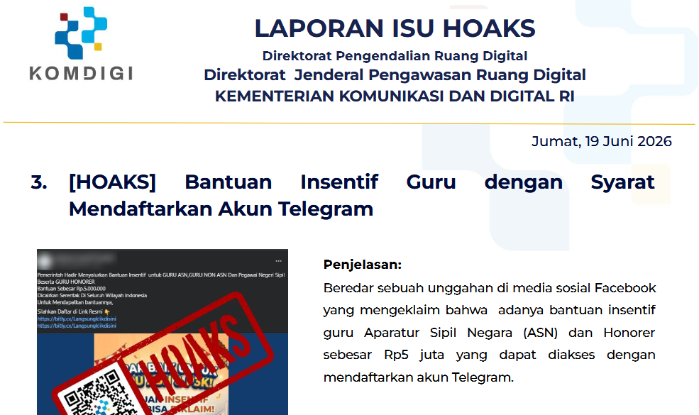 Isu Hoaks & Disinformasi 19 Juni 2026