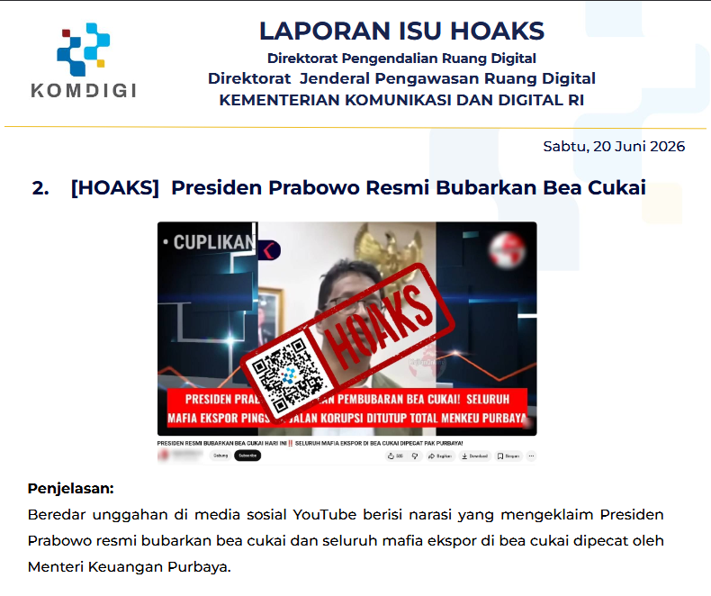 Isu Hoaks & Disinformasi 20 Juni 2026