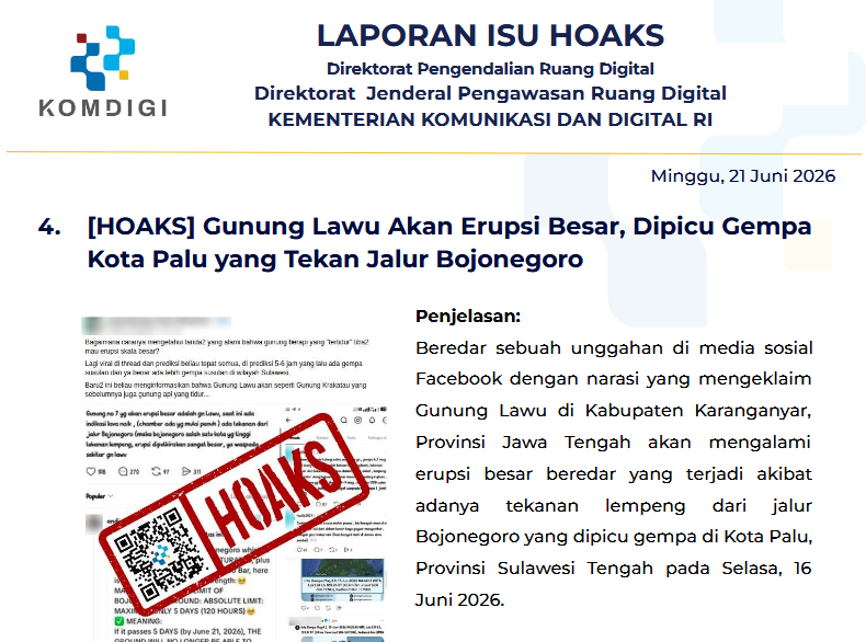 Isu Hoaks & Disinformasi 21 Juni 2026