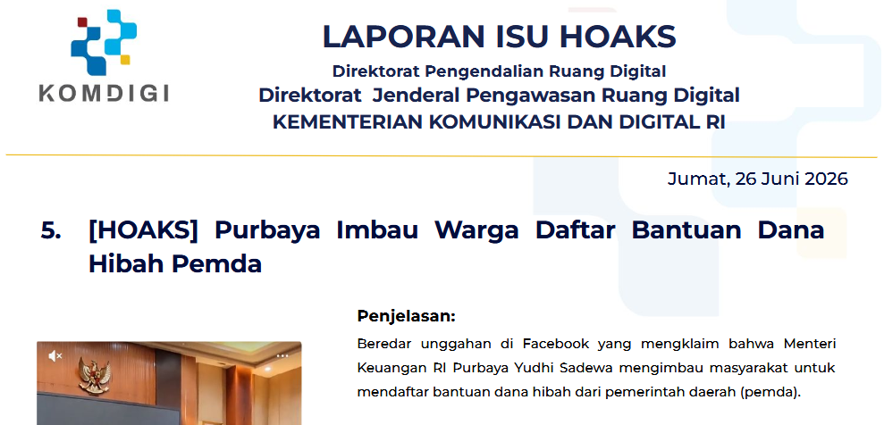 Isu Hoaks & Disinformasi 26 Juni 2026