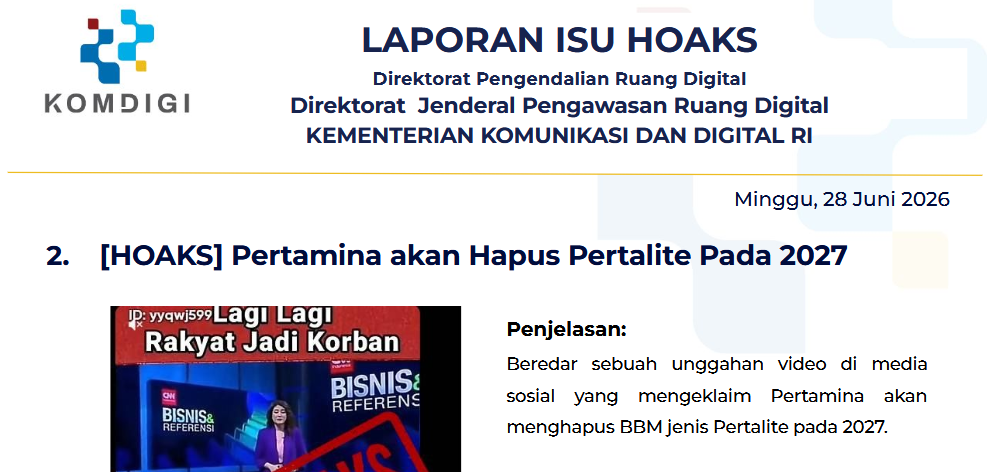 Isu Hoaks & Disinformasi 28 Juni 2026